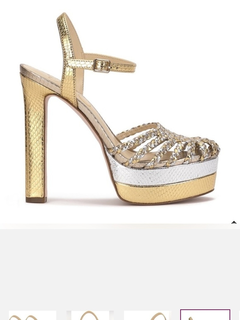 Jessica Simpson Gold and White Braided Platform Ankle-Strap Heels - Picture 4 of 7